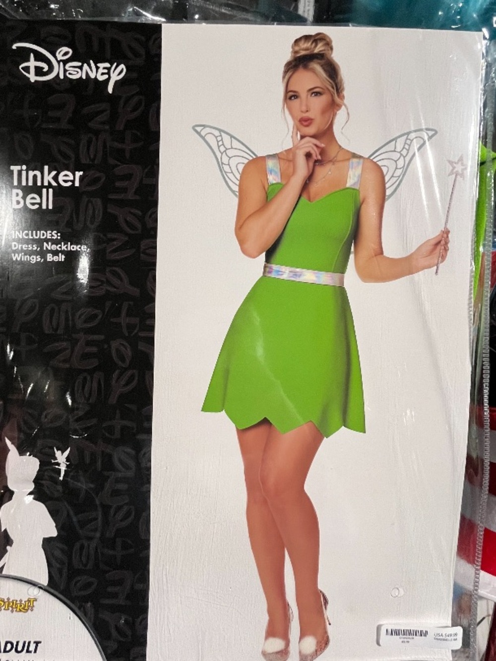 Disney Tinkerbell Adult Costume Dress Wings Belt Necklace